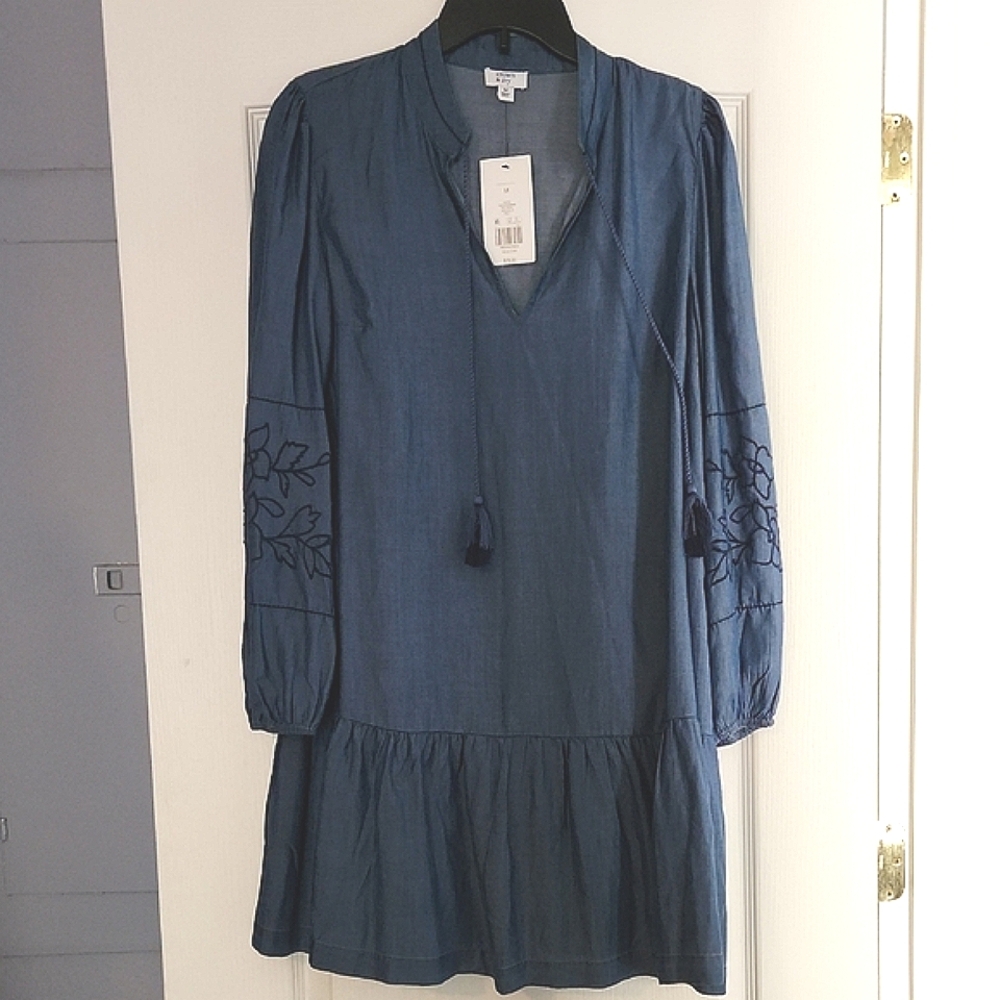Crown & Ivy Blue Bishop Sleeve Dress NWT